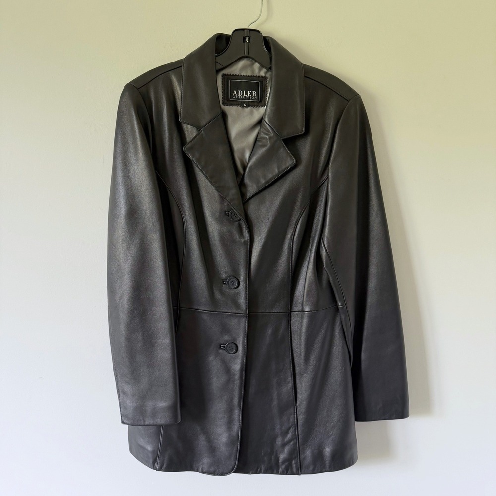 Adler Collection Black New Zealand Lambskin Leather Blazer Jacket L Classic 90s